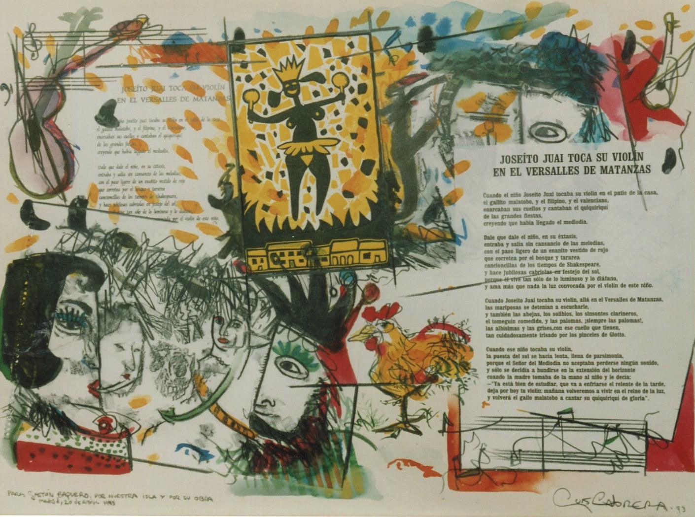 1 Pintura de Luis Cabrera sobre poema de Baquero ('Josíto Juai toca su violín en el Versalles de Matanzas') 1993