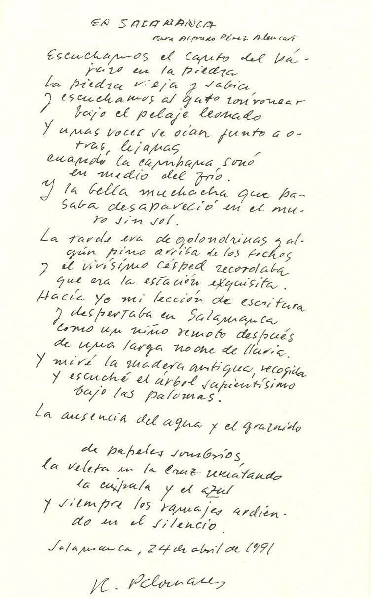 3 Manuscrito del poema'En Salamanca', escrito en 1991