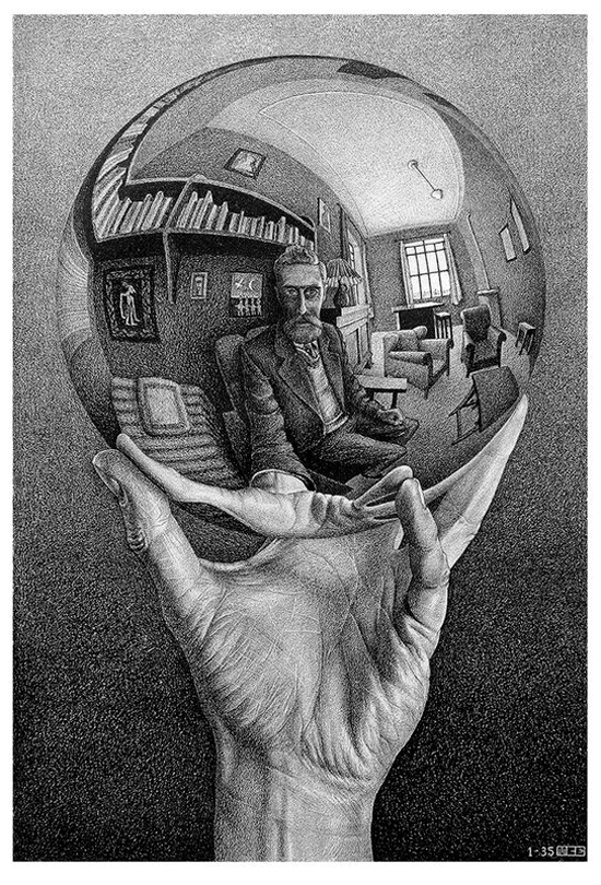 9 Mano con esfera reflectante, de Escher