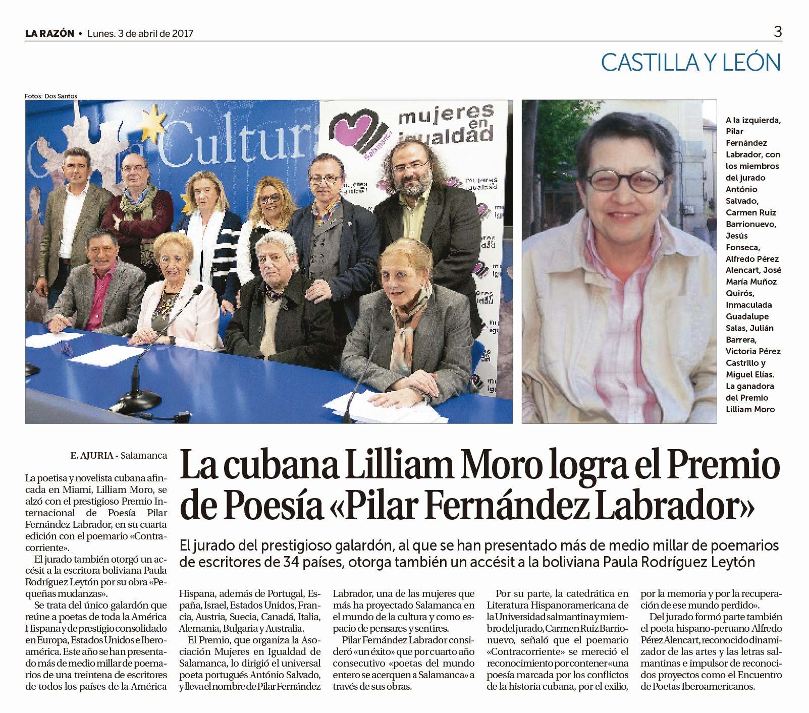 1 Lilliam Moro, Premio Internacional de Poesía Pilar Fernández Labrador (La Razón)