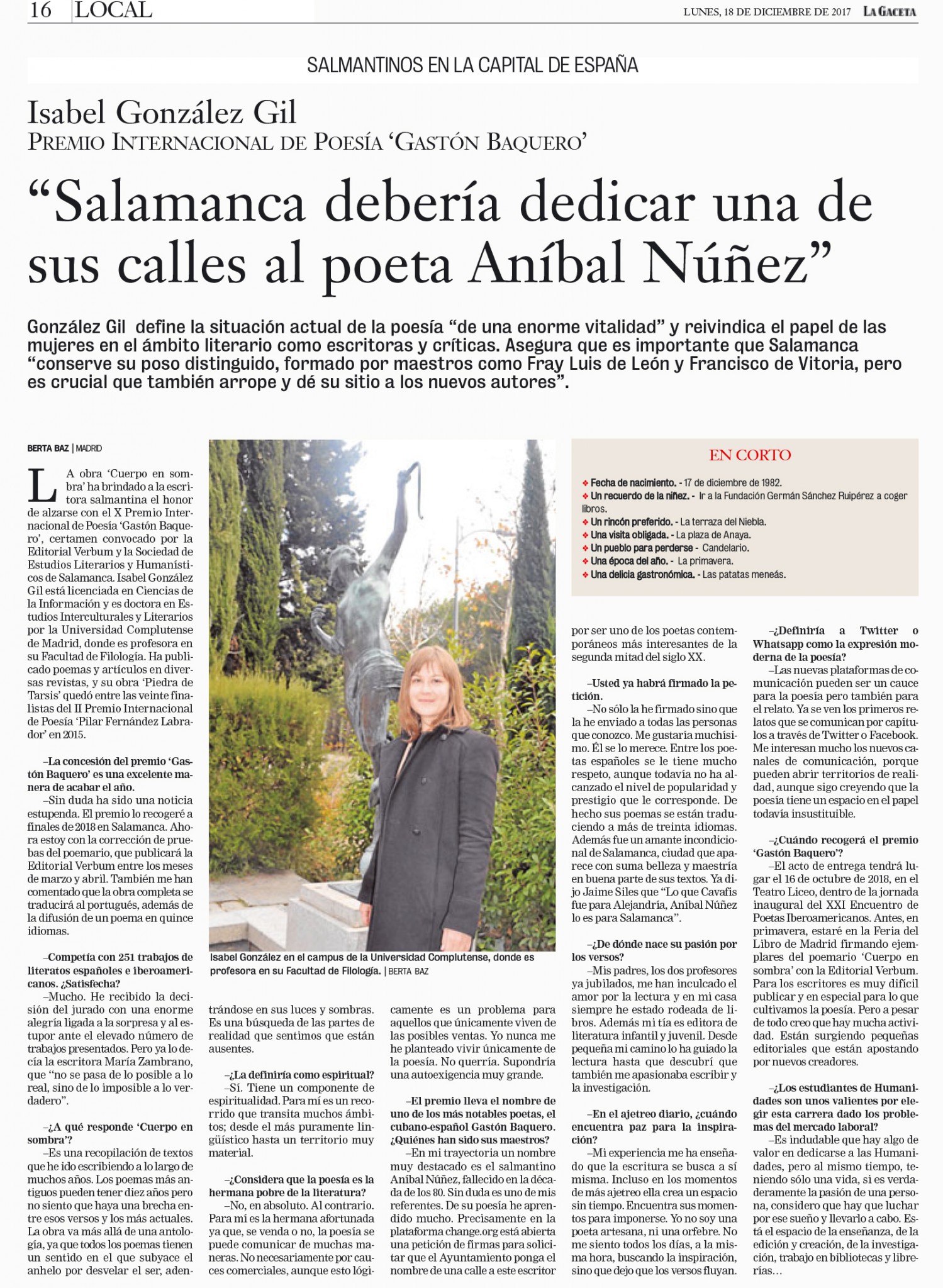 10 Entrevista a Isabel González Gil, Premio Internacional de Poesía Gastón Baquero