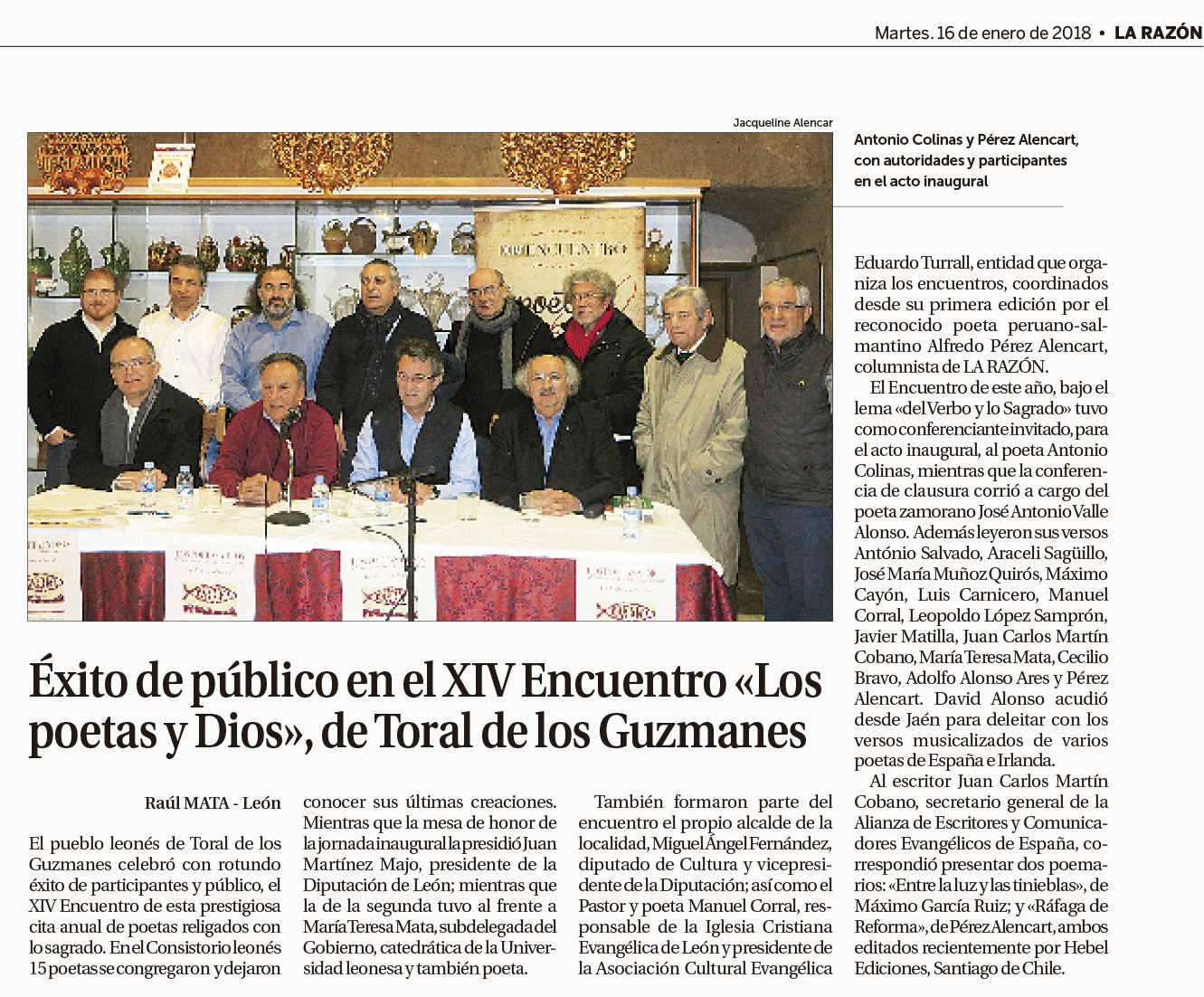 19 Éxito de público en el XIV Encuentro Los poetas y Dios (La Razón, 16-1-2018)