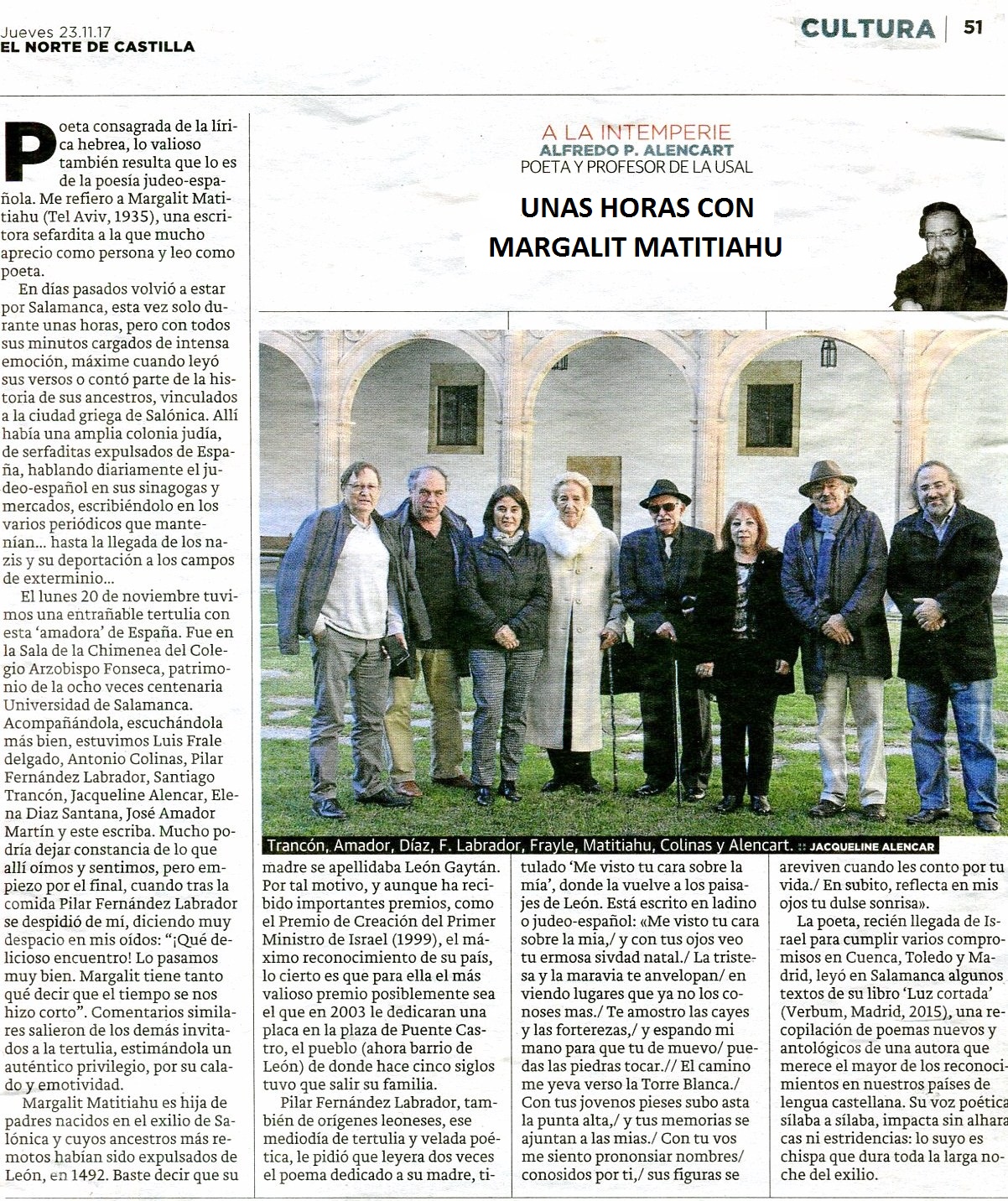 30 Unas horas con Margalit Matitiahu Artículo de A. P. Alencart (El Norte de Castilla) de A. P. Alencart